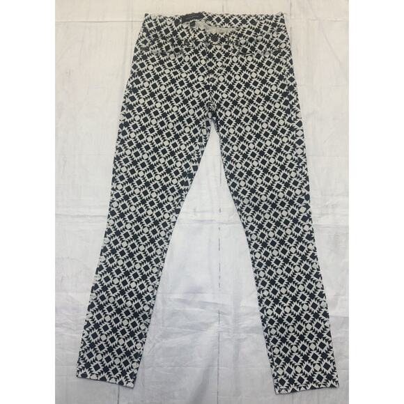J. Crew Womens Toothpick Ankle Skinny White Black Geometric‎ Jean Size 29 - Picture 1 of 5